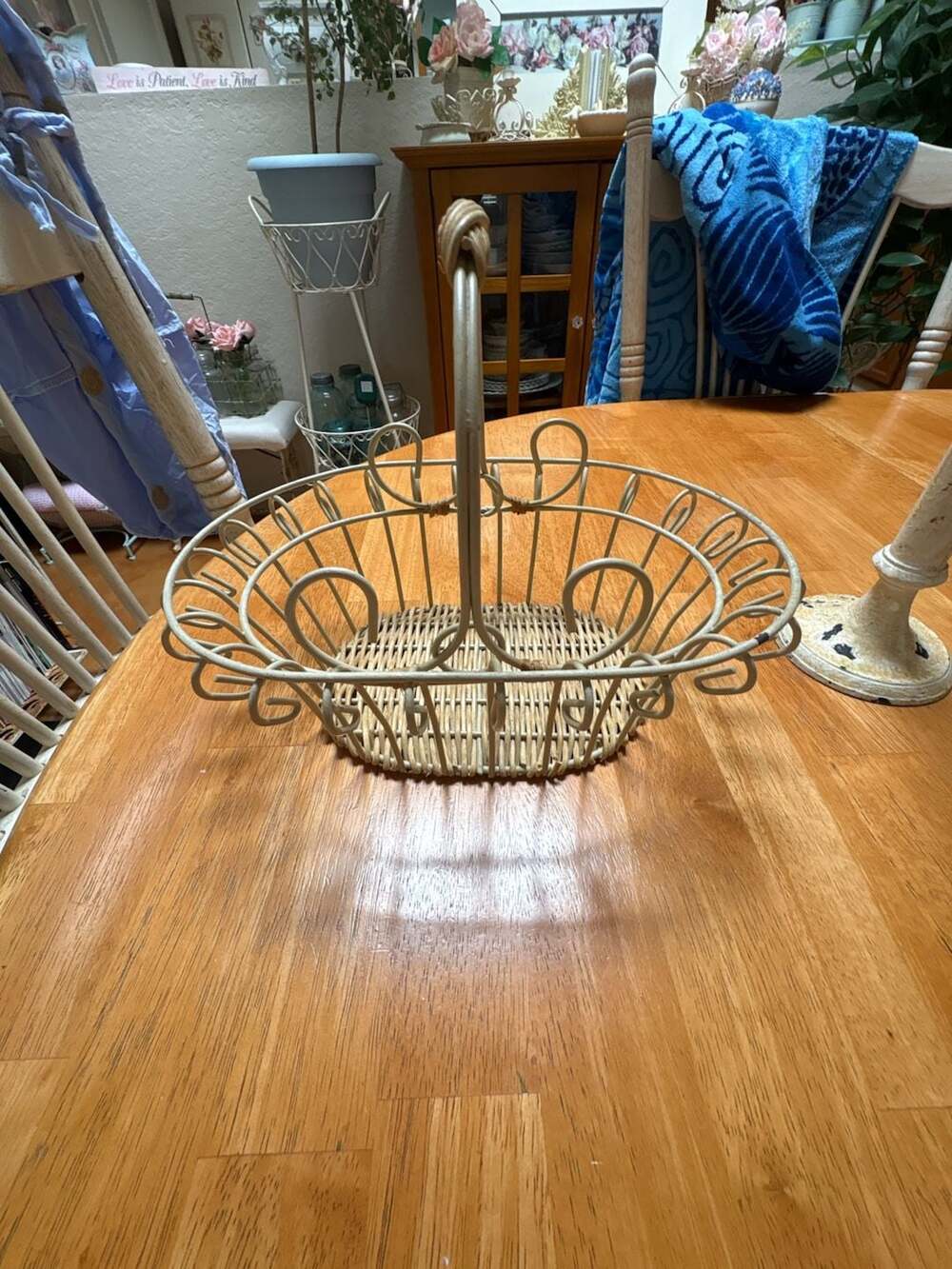 Hobby Lobby Decorative Beige Metal and Woven Wicker Basket with Handle